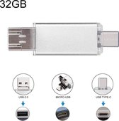 32 GB 3 in 1 USB-C / Type-C + USB 2.0 + OTG Flash Disk, voor Type-C smartphones & pc-computer (zilver)
