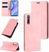 Voor Huawei Y8p / Enjoy 10s Retro-skin Business magnetische zuignap lederen tas met houder & kaartsleuven & portemonnee (roze)