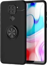 Voor Geschikt voor Xiaomi Redmi Note 9 metalen ringhouder 360 graden roterende TPU-hoes (zwart + zwart)