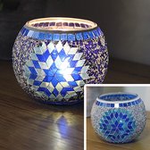 Mozaïek Glas Kandelaar Retro Ornamenten Gift Bar Kaars Cup Woonaccessoires (Blauwe Bloemen)