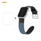 Voor Apple Watch Series 6/5/4 / SE 44 mm Hat-Prince ENKAY 2 in 1 denim textuur PU lederen horlogeband + 3D volledig scherm PET gebogen Hot Bending HD schermbeschermfolie (lichtblauw)