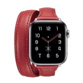 Voor Apple Wacth 5/4 44 mm en 3/2/1 42 mm dun lederen dubbele lus vervangende polsband horlogeband (rood)