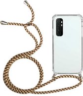 Voor Xiaomi Mi Note 10 Lite vierhoekige schokbestendige transparante TPU beschermhoes met draagkoord (bruin geel)