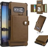 Voor Galaxy Note 8 schokbestendige pc + TPU beschermhoes, met kaartsleuven en portemonnee en fotolijst en draagkoord (donkerbruin)