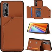 Voor OPPO Realme 7 Skin Feel PU + TPU + PC Achterkant Schokbestendig hoesje met kaartsleuven & houder & fotolijst (bruin)