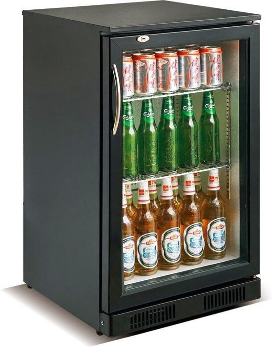 Koelkast: Horeca bar glasdeur koelkast | 93 liter | 500(b) x 500(d) x 900(h) mm | Zwart, van het merk Combisteel
