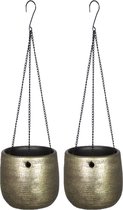 Set van 2x stuks hangende bloempotten/plantenpotten goud D16 cm en H14 cm