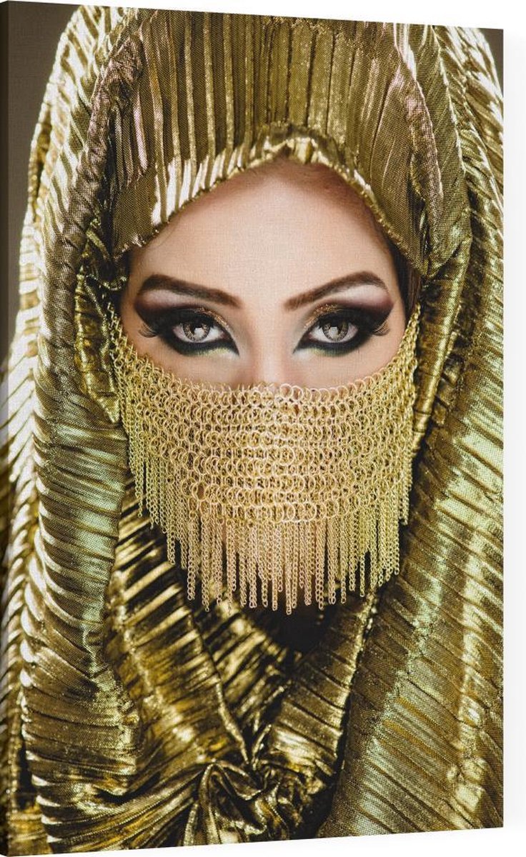 advies de begeleiding Niet essentieel Mooie vrouw met gouden hoofddoek - Foto op Canvas - 40 x 60 cm | bol.com