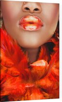 Vrouw in Orange veren - Foto op Canvas - 40 x 60 cm