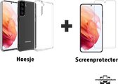 Samsung Galaxy S21 Siliconen Hoesje Transparant + 1x Screenprotector - Galaxy S21 hoesje - Galaxy S21 Screenprotector