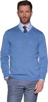 Profuomo - Pullover Merino V-Hals Blauw - XL - Slim-fit