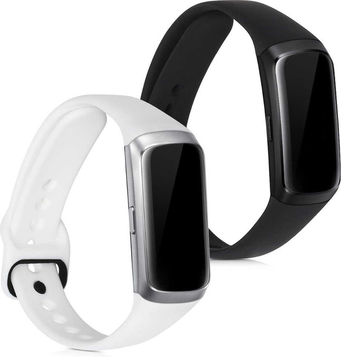 kwmobile 2x horlogebandjes geschikt voor Samsung Galaxy Fit (SM-R370) bandje - Smartwatch bandjes van TPU - Activity tracker horloge band in wit / zwart