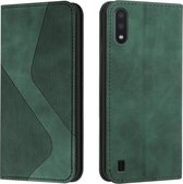 Voor Samsung Galaxy A10/M10 Skin Feel Magnetisch S-type Effen Kleur Horizontale Flip Lederen Case met Houder & Kaartsleuf & Portemonnee (Groen)
