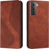 Voor Samsung Galaxy S21 + 5G Huid Voelen Magnetisch S-type Effen Kleur Horizontale Flip Lederen Case met Houder & Kaartsleuf & Portemonnee (Bruin)