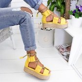 Dames sandalen met plateauzool, strandschoenen, maat: 40 (geel)