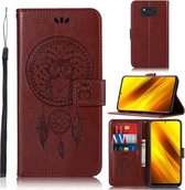 Voor Xiaomi Poco X3 NFC Windgong Uil Embossing Patroon Horizontale Flip Leren Case met Houder & Kaartsleuven & Portemonnee (Bruin)