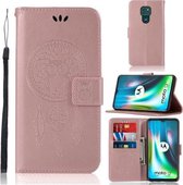 Voor Motorola Moto G9 Spelen Windgong Uil Embossing Patroon Horizontale Flip Leren Case met Houder & Kaartsleuven & Portemonnee (Rose Goud)