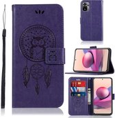 Voor Xiaomi Redmi Note 10S Windgong Uil Embossing Patroon Horizontale Flip Leren Case met Houder & Kaartsleuven & Portemonnee (Paars)