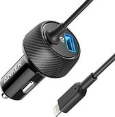 ANKER A2214 5V / 2.4A PowerDrive 2 Elite USB-autolader Snel opladen met 8-pins kabel (zwart)
