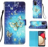 Voor Samsung Galaxy A02s (Amerikaanse versie) 3D-schilderij Horizontale lederen flip-hoes met houder & kaartsleuf & portemonnee & lanyard (gouden vlinder)