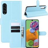 Voor Galaxy A90 5G Litchi Texture Horizontale Flip Leren Case met Portemonnee & Houder & Kaartsleuven (Blauw)