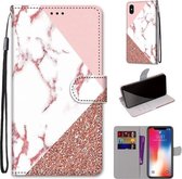 Gekleurde tekening Cross Texture Horizontale Flip PU lederen tas met houder & kaartsleuven & portemonnee & lanyard voor iPhone XS / X (Pink Stone Texture)