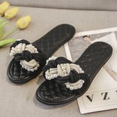 Black Pearl Twist Braided open teen pantoffels plat, schoenmaat: 41 (zwart)