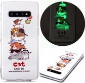 Voor Samsung Galaxy S10 + Lichtgevende TPU zachte beschermhoes (katten)