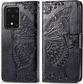 Voor Samsung Galaxy S20 Ultra Butterfly Love Flower Reliëf Horizontale Flip Leren Case met Beugel / Kaartsleuf / Portemonnee / Lanyard (Zwart)