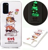 Voor Samsung Galaxy S20 Lichtgevende TPU zachte beschermhoes (katten)