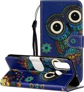 Voor Huawei P Smart 2020 Olie Reliëf Gekleurd Tekening Patroon Horizontaal Flip PU Leren Case met Houder & Kaartsleuven & Portemonnee (Blauwe Uil)