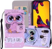 Leuke Uil Patroon Gekleurde Tekening Horizontale Flip Leren Case voor Huawei P20 Lite, met Houder & Kaartsleuven & Portemonnee & Lanyard