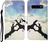 Voor Samsung Galaxy S10 Gekleurde Tekening Patroon Horizontale Flip Leren Case met Houder & Kaartsleuven & Portemonnee & Lanyard (Liefdesgebaar)