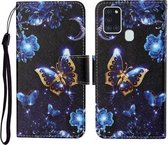 Voor Samsung Galaxy A21s Gekleurde Tekening Patroon Horizontale Flip Leren Case met Houder & Kaartsleuven & Portemonnee & Lanyard (Maan Vlinder)