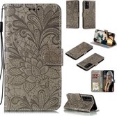 Voor Huawei Honor 30 Pro Kant Bloem Embossing Patroon Horizontale Flip Leren Case, met Houder & Kaartsleuven & Portemonnee & Fotolijst & Lanyard (Grijs)