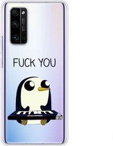 Voor Huawei Honor 30 Pro gekleurd tekeningpatroon zeer transparant TPU beschermhoes (pinguïn)
