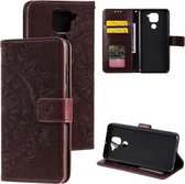 Voor Xiaomi Redmi Note 9 Totem Bloem Reliëf Horizontale Flip TPU + PU lederen tas met houder & kaartsleuven & portemonnee (bruin)