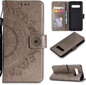 Voor V60 ThinQ 5G Totem Bloem Reliëf Horizontale Flip TPU + PU lederen tas met houder & kaartsleuven & portemonnee (grijs)