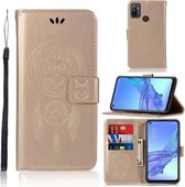 Voor OPPO A53 (2020) Windgong Uil Embossing Patroon Horizontale flip lederen tas, met houder & kaartsleuven & portemonnee (goud)