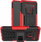 Voor LG K41S / K51S Tyre Texture Shockproof TPU + PC beschermhoes met houder (rood)