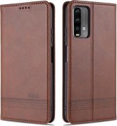 Voor Xiaomi Redmi Note 9 AZNS Magnetische Kalf Textuur Horizontale Flip Leren Case met Kaartsleuven & Houder & Portemonnee (Donkerbruin)