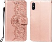 Voor Xiaomi Redmi 9A Flower Vine Embossing Pattern Horizontale Flip Leather Case met Card Slot & Holder & Wallet & Lanyard (Rose Gold)