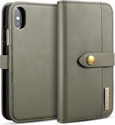 DG.MING Afneembare horizontale magnetische flip-hoes van lamsleer voor iPhone X, met houder en kaartsleuven en portemonnee (groen)