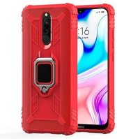 Voor Geschikt voor Xiaomi Redmi 8A / 8A dubbele koolstofvezel beschermhoes met 360 graden roterende ringhouder (rood)