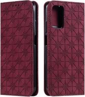 Voor Xiaomi Poco M3 Lucky Flowers Embossing Pattern Magnetische horizontale flip lederen tas met houder & kaartsleuven (wijnrood)