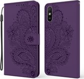 Voor Xiaomi Redmi 9A Pauw Reliëfpatroon Horizontale Flip Leren Case met Houder & Kaartsleuven & Portemonnee & Lanyard (Paars)