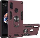Voor Xiaomi Rdemi Note 5 Pro / Note 5 2 in 1 Armor Series PC + TPU beschermhoes met ringhouder (wijnrood)