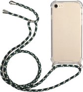 Vierhoekige schokbestendige transparante TPU-beschermhoes met lanyard voor iPhone SE 2020/8/7 (groen zwart)