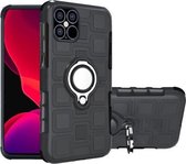 Voor iPhone 12/12 Pro 2 in 1 Cube PC + TPU beschermhoes met 360 graden draaien zilveren ringhouder (zwart)