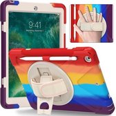 Schokbestendige kleurrijke siliconen + pc-beschermhoes met houder & schouderriem & draagriem & pen voor iPad 9.7 (2018) (rood)